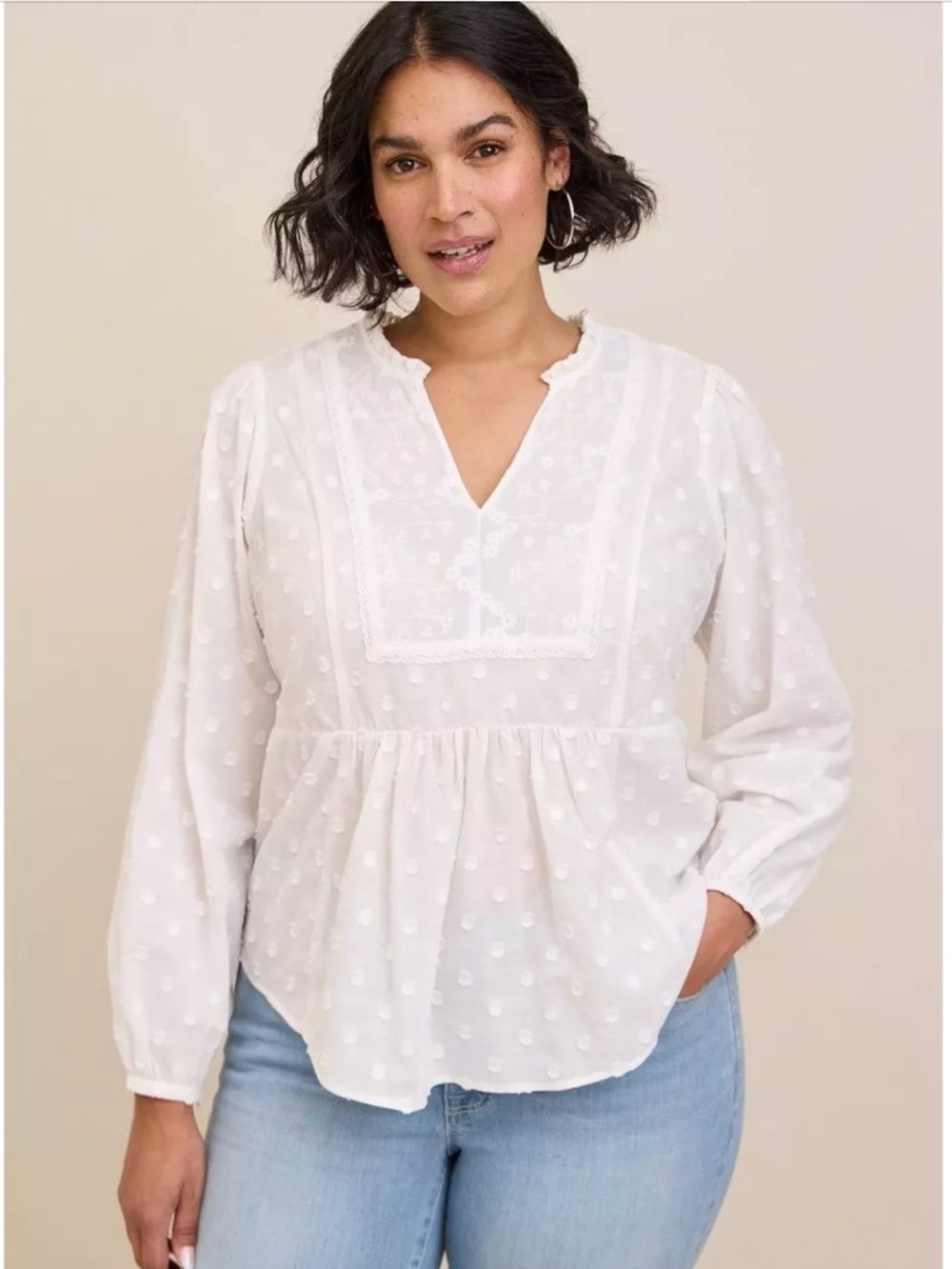 NWT Torrid Clip Dot Mixed Eyelet Yoke Detail Top